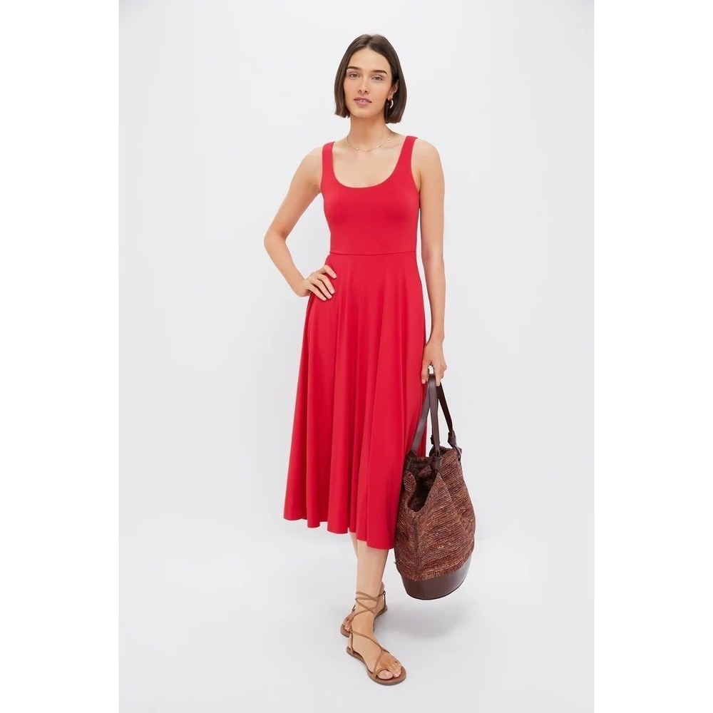 Tuckernuck POMANDER PLACE Red Leon Dress‎ Scoop Neck Fit Flare Midi Pockets sz M
